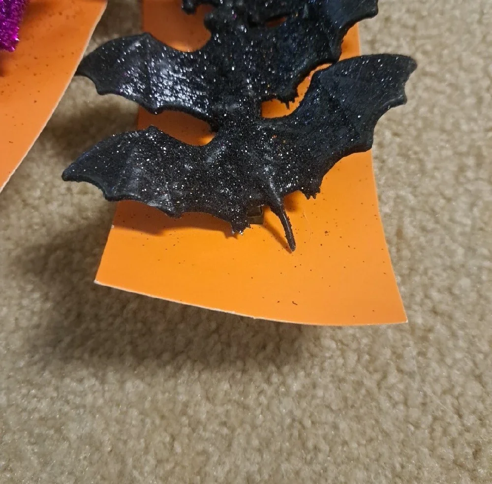 Halloween Glitter Bat Clips - Purple, Black, Silver - 3pk